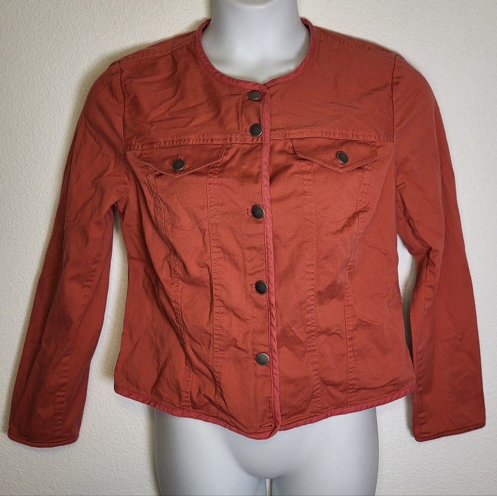 Pendelton Coral Collarless Button-Up Jean Jacket size Petite Large